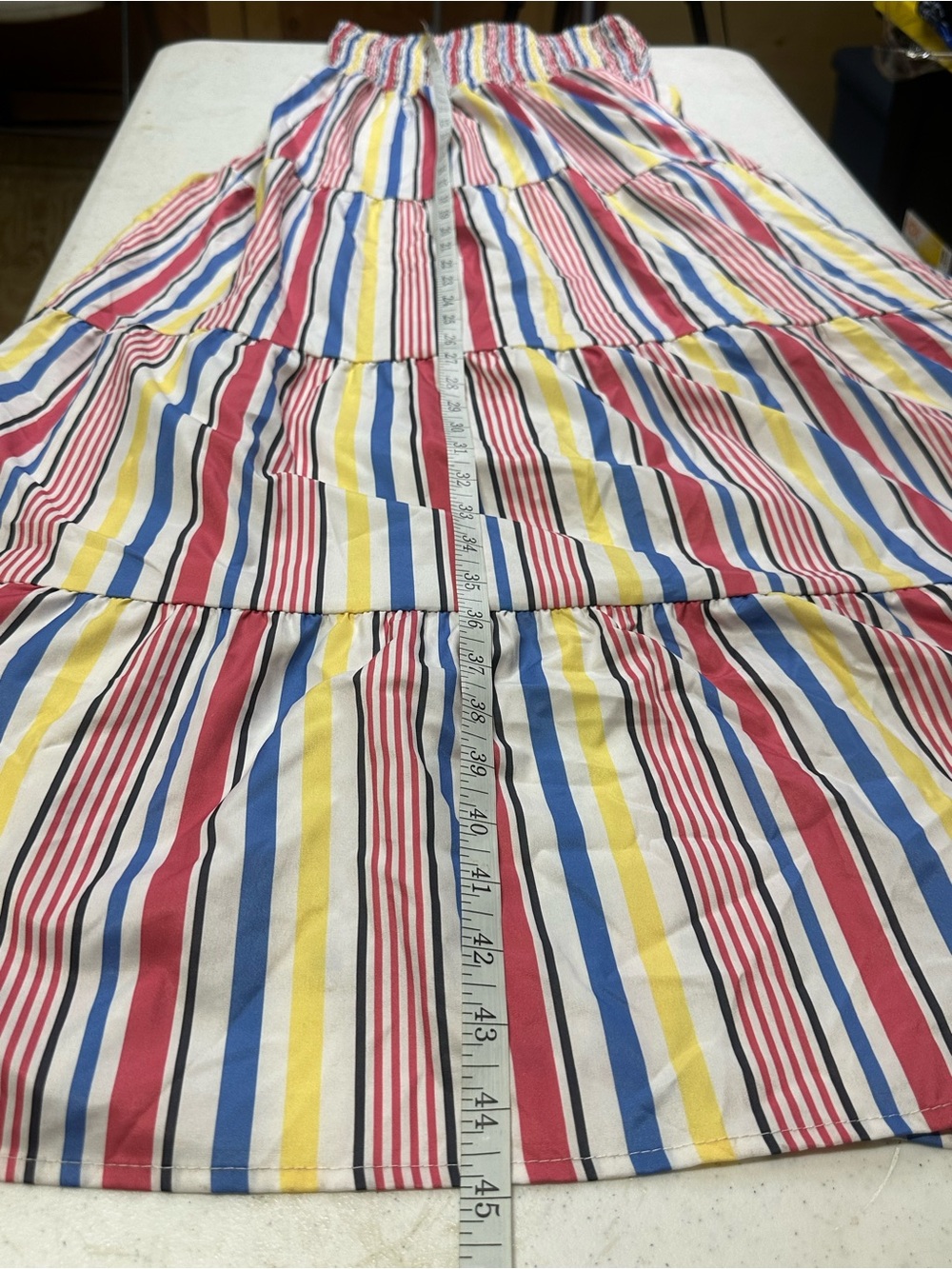 C+D+M Collection Striped Smocked Tie Strap Maxi Dress Large Boho Summer Cotton - Picture 11 of 13
